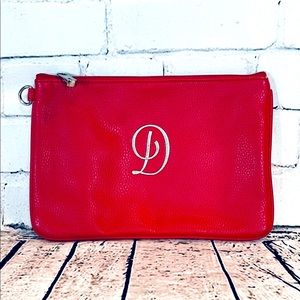 Red Rubie Mini pouch personalized with "D"